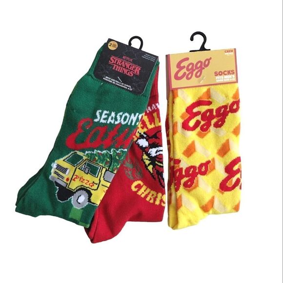 Stranger Things And Eggo Waffles 3 Pairs Crew Socks Bundle NWT - Picture 4 of 12